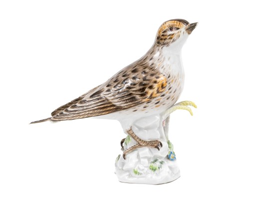 German, Meissen Hand-Painted Porcelain Perched Lark On Rockery