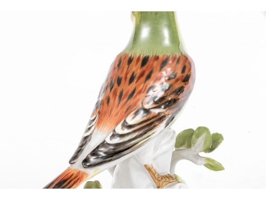 German Meissen Hand-Painted Porcelain Perched Yellowhammer Bird