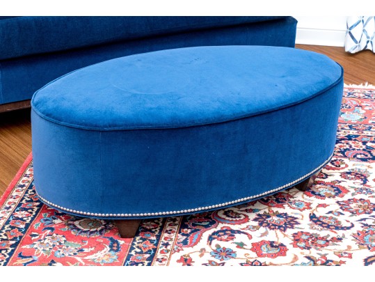Quality Oval Blue Velvet Upholstered Oval Ottoman