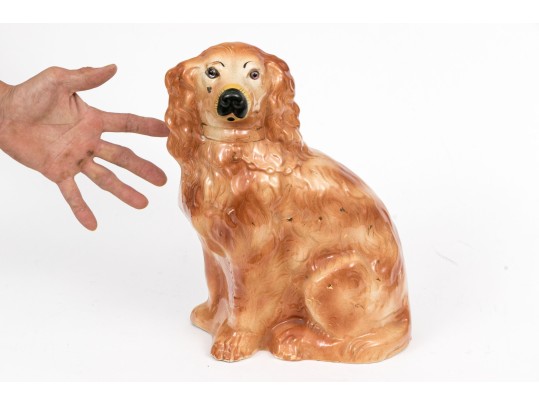 Pair Of English Staffordshire Ceramic Dogs With Inlaid Glass Eyes