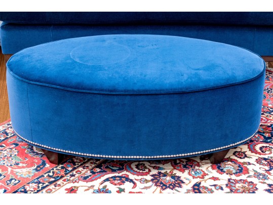 Quality Oval Blue Velvet Upholstered Oval Ottoman