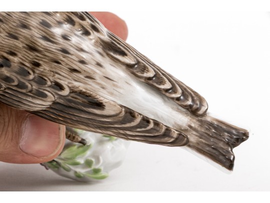 German, Meissen Hand-Painted Porcelain Perched Lark On Rockery