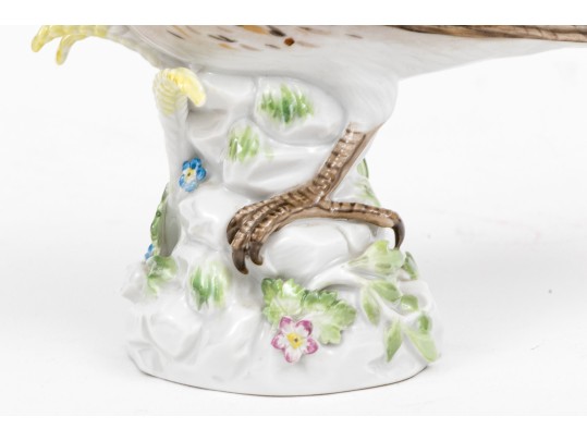 German, Meissen Hand-Painted Porcelain Perched Lark On Rockery