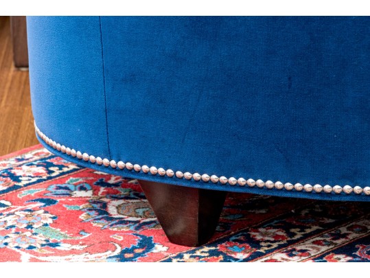 Quality Oval Blue Velvet Upholstered Oval Ottoman