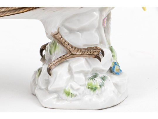 German, Meissen Hand-Painted Porcelain Perched Lark On Rockery