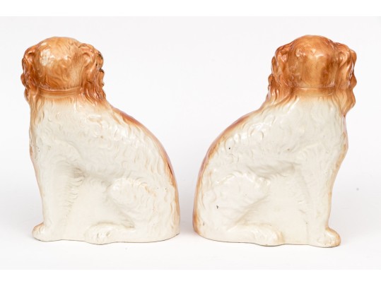 Pair Of English Staffordshire Ceramic Dogs With Inlaid Glass Eyes