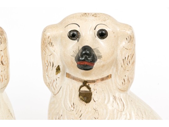 Pair Of English, Staffordshire Painted Pottery Spaniels