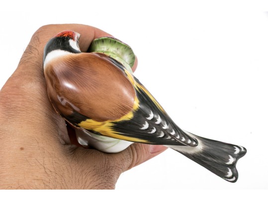 German Meissen Hand-Painted Porcelain Perched Goldfinch 