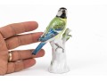 German, Meissen Hand-Painted Porcelain Perched Blue Titmouse Bird