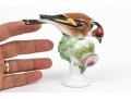 German Meissen Hand-Painted Porcelain Perched Goldfinch 