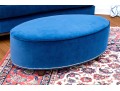 Quality Oval Blue Velvet Upholstered Oval Ottoman