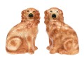 Pair Of English Staffordshire Ceramic Dogs With Inlaid Glass Eyes