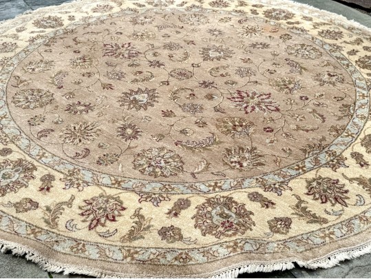 Hand-Knotted Wool Circular Carpet, 8'-1