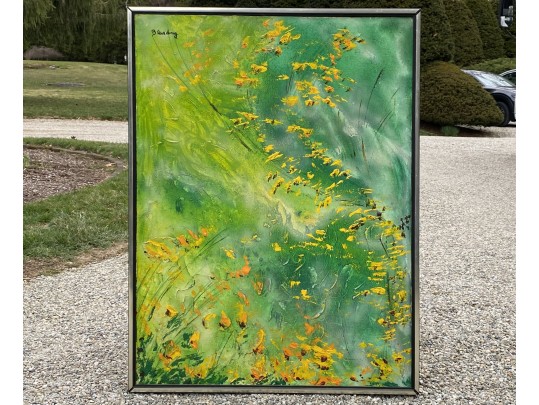 Signed Blanding Large Acrylic On Canvas, Abstract Yellow Flowers