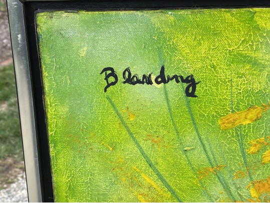 Signed Blanding Large Acrylic On Canvas, Abstract Yellow Flowers