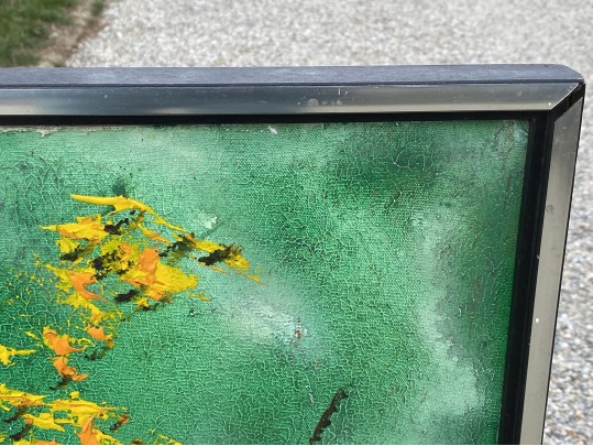 Signed Blanding Large Acrylic On Canvas, Abstract Yellow Flowers