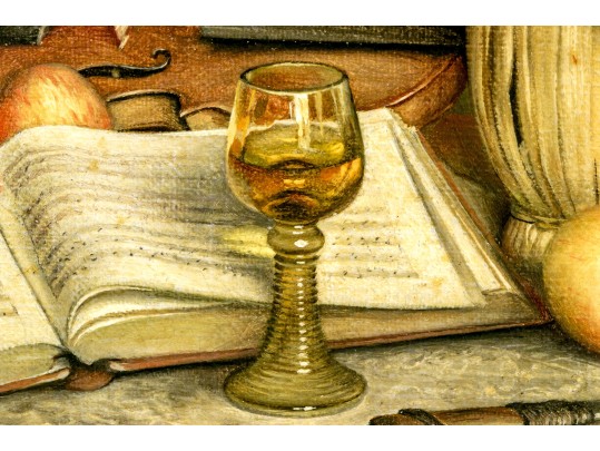 F. Frost (English, 20th C.) Oil On Canvas, Still Life With Wine And Fruits