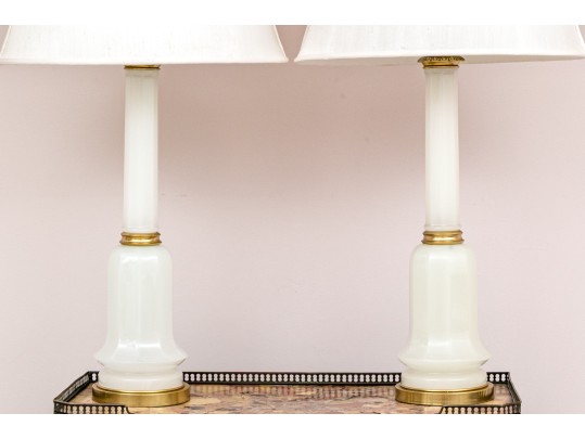 Pair Of Warren Kessler Milk Glass Table Lamps