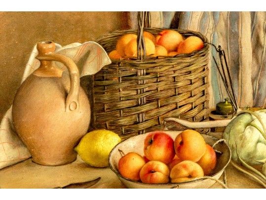 F. Frost (English, 20th C.) Oil On Masonite, Summer Table With Peaches