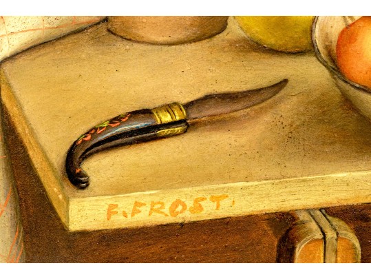 F. Frost (English, 20th C.) Oil On Masonite, Summer Table With Peaches