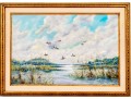 Henry Stanton (American, B. 1957) Oil On Canvas, Marsh Landscape With Ducks In Flight