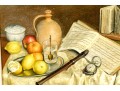 F. Frost (English, 20th C.) Oil On Canvas, Musical Still Life With Wine And Fruits 