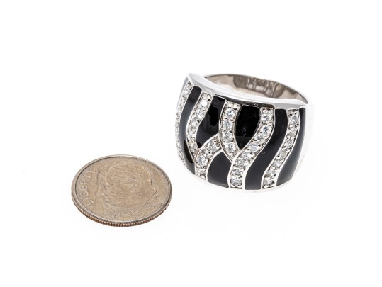 Sterling And Zirconia Zebra Form And Pring Brooch, Earrings And Ring, Ring Size 9.75