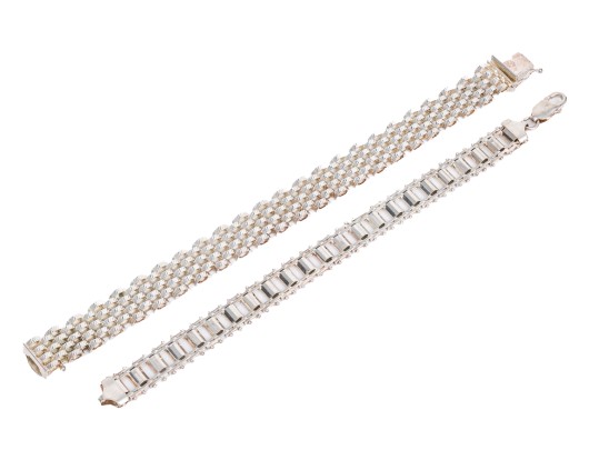 Sterling Silver Woven Bracelet Paired With A Sterling Silver Link Style Bracelet