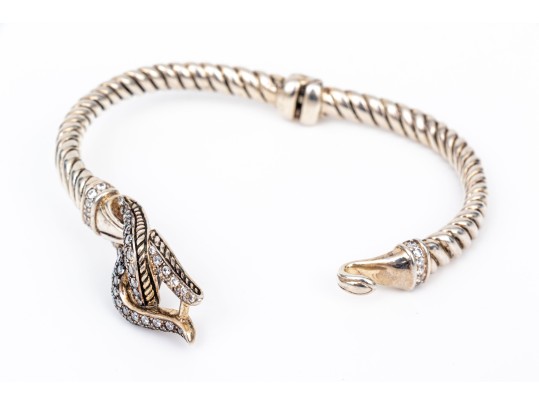 Scott Kay Sterling Silver Fabulous CZ Set Knot And Cable Hook Bracelet, Small Diameter