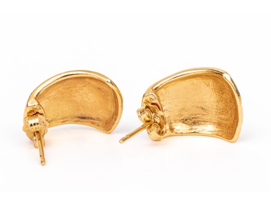 14k Yellow Gold Fun Blue And Green Enamel Tapered Domed Earrings