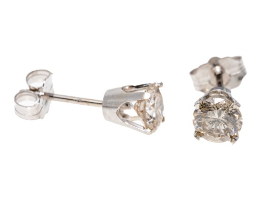 Simple 14K White Gold Diamond Stud Earrings