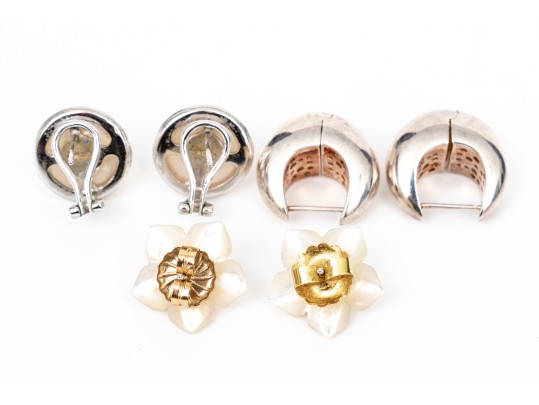 Collection Of Handsome Sterling Silver Pairs, Including Majorica Faux Pearl