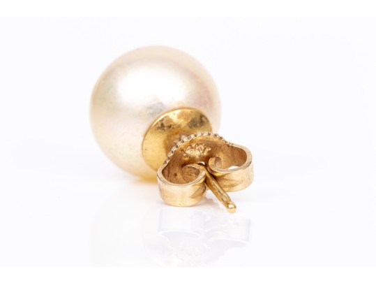 14k Yellow Gold Handsome Classic 9.25 MM Cultured Pearl Earrings
