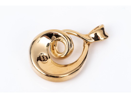 14k Yellow Gold Fabulous Contemporary Electro Form Swirl Pendant