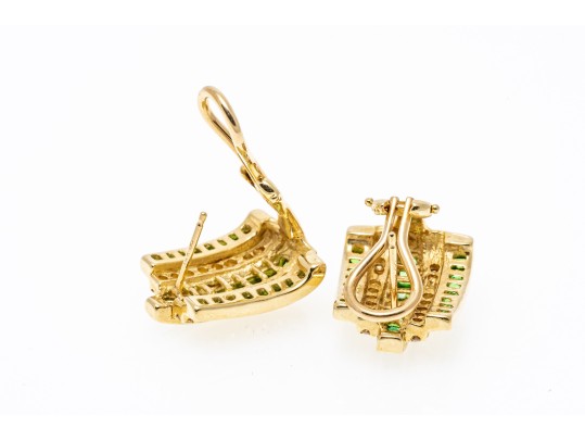 Stately 14K Tsavorite And Diamond Earrings