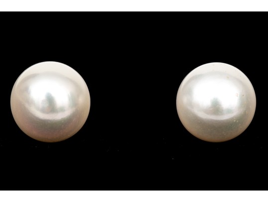 14k Yellow Gold Striking 13mm Cultured Freshwater Pearl Earrings