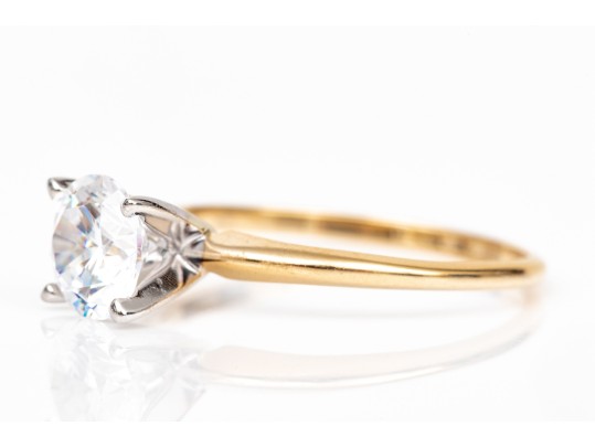 14k Yellow Gold Simple Round Brilliant Cut CZ Solitaire Ring, Size 6