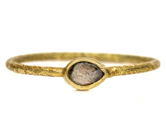 14k Yellow Gold Lovely Bezel Set Galaxy Pear Shaped Rose Cut Diamond Ring, Size 6.25-