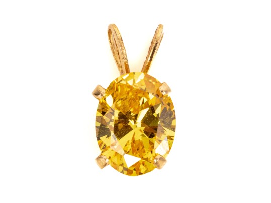 14k Yellow Gold Striking Oval Yellow Cz Pendant
