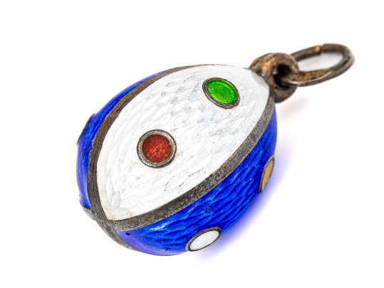 Antique Russian 88 Silver Fabulous Colorful Enamel Easter Egg Pendant, Circa 1899 To 1908