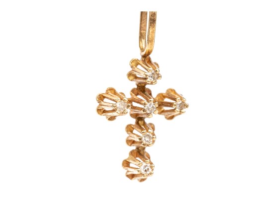 14k Yellow Gold Pretty Vintage Buttercup Set White Sapphire Cross