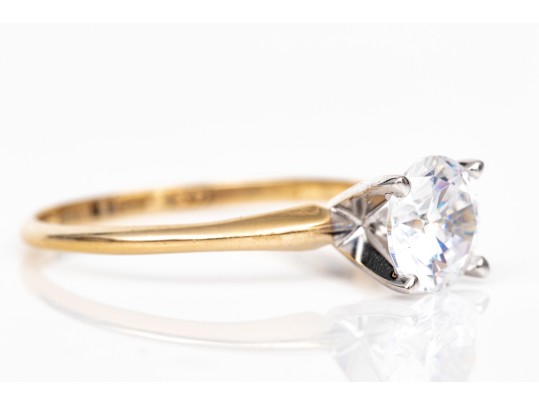 14k Yellow Gold Simple Round Brilliant Cut CZ Solitaire Ring, Size 6
