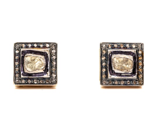 Blackened Sterling Silver Vermeil Gorgeous Macle Cut Diamond Halo Earrings