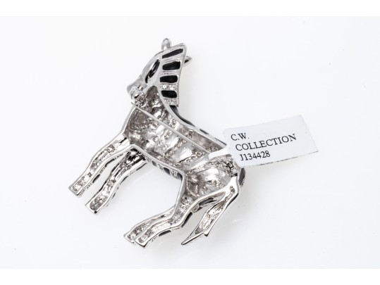 Sterling And Zirconia Zebra Form And Pring Brooch, Earrings And Ring, Ring Size 9.75