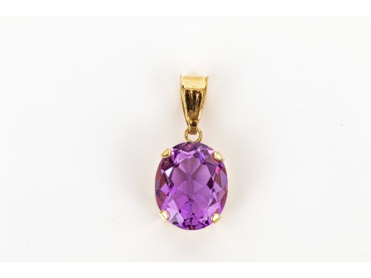 14k Yellow Gold Classic Oval Amethyst Pendant, App. 2.98 CTS