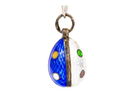 Antique Russian 88 Silver Fabulous Colorful Enamel Easter Egg Pendant, Circa 1899 To 1908