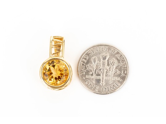 14k Yellow Gold Contemporary Round Citrine Pendant, App. 2.46 CTS