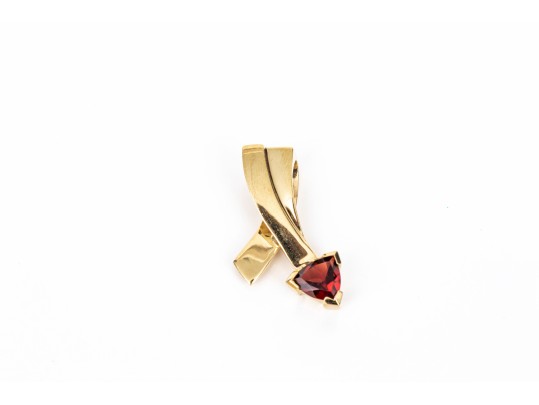 14k Yellow Gold Contemporary Trillion Garnet Set Pendant, App. 0.80 CTS
