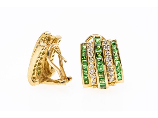 Stately 14K Tsavorite And Diamond Earrings