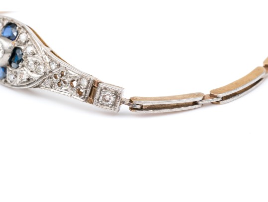 14k Beautiful Vintage Diamond (app. 0.33 TCW) And Sapphire Filigree Topped Bracelet
